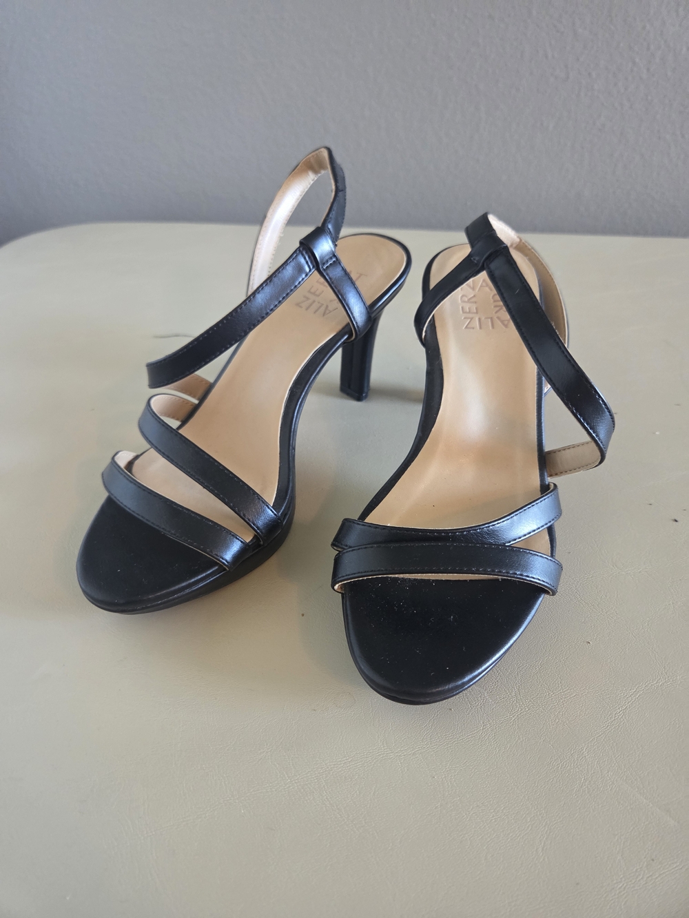 Naturalizer Black Leather Strappy High Heel Sandals